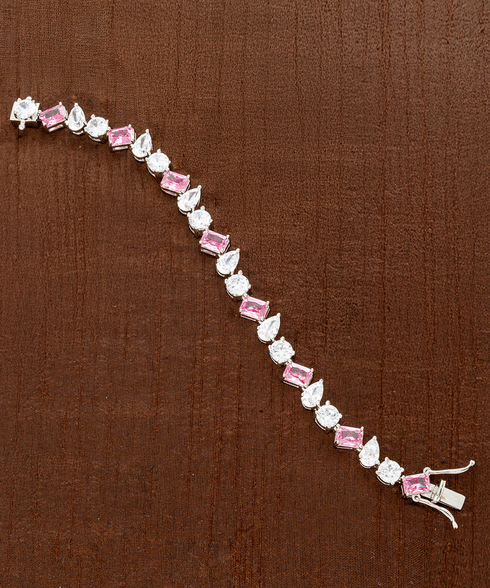 Fancy Cut Solitaire Bracelet - White & Pink