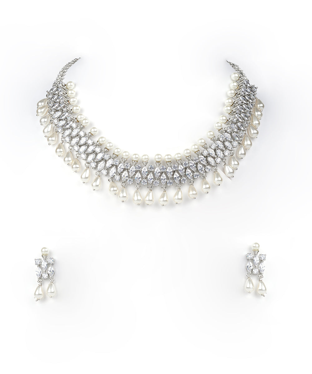 Pearl Drop & Diamond Choker Set