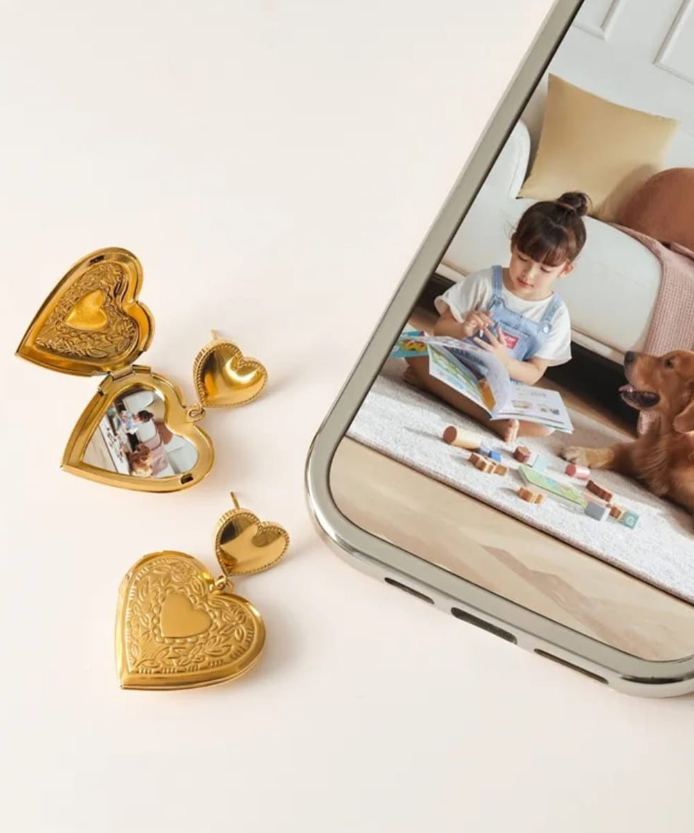 Double Heart Gold Drop Earrings