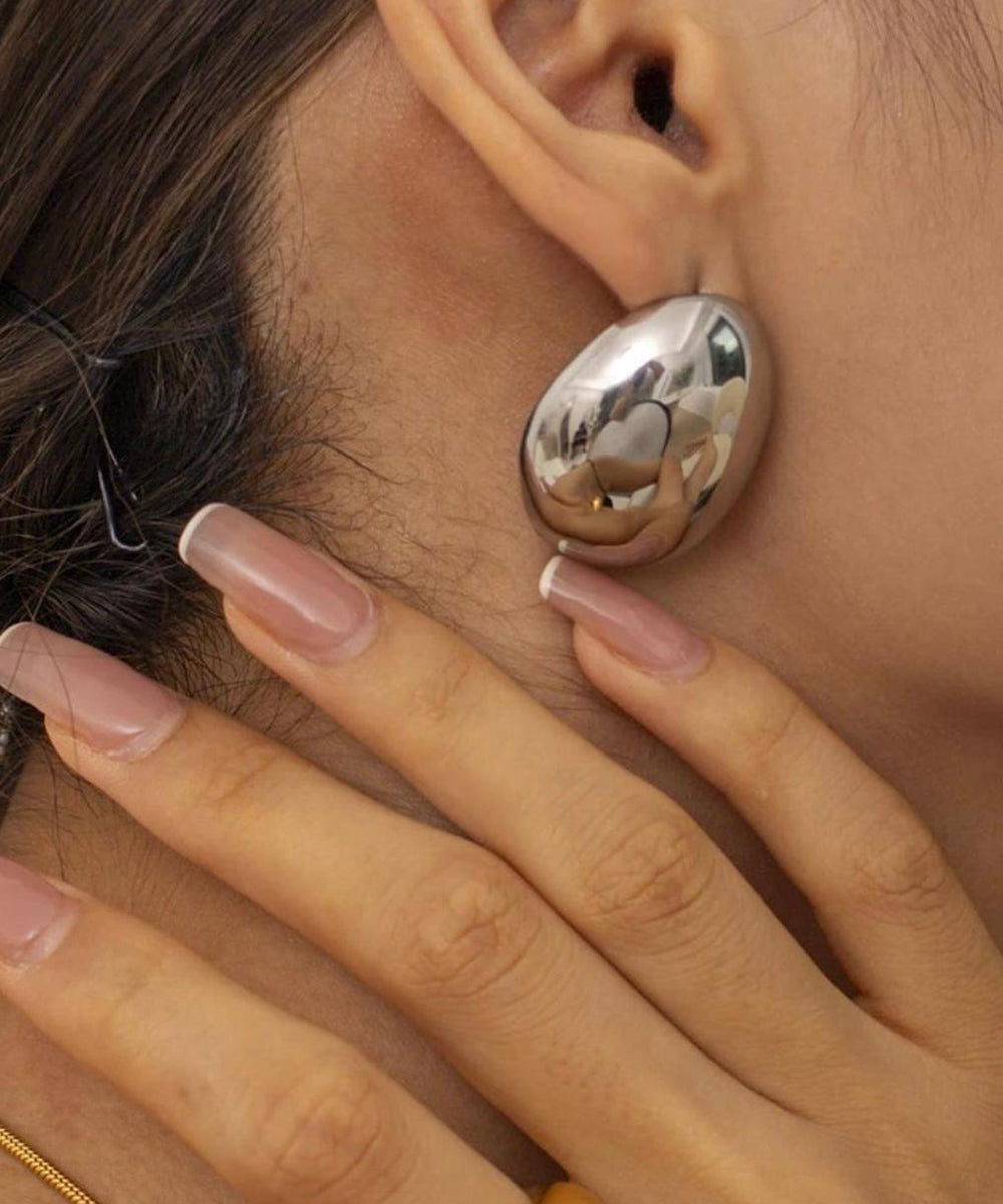 Silver Teardrop Dome Stud Earrings