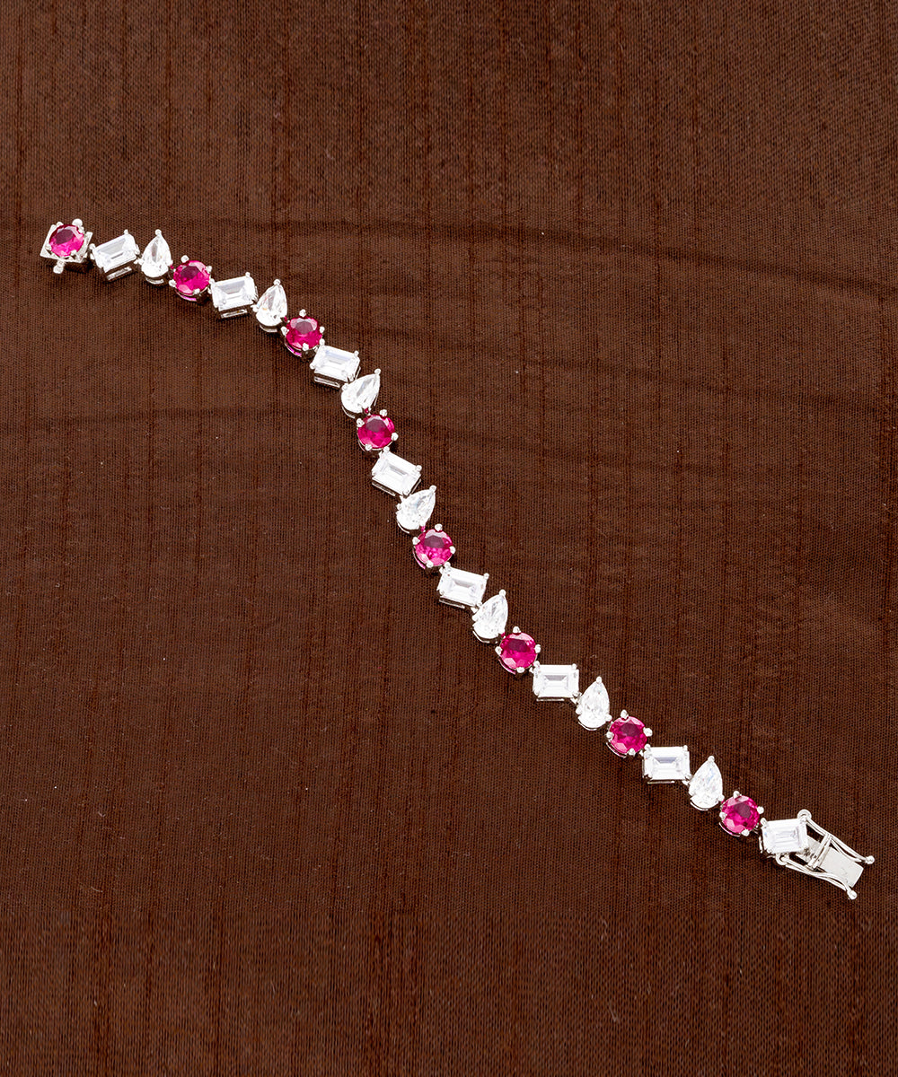 Fancy Cut Solitaire Bracelet - White & Ruby