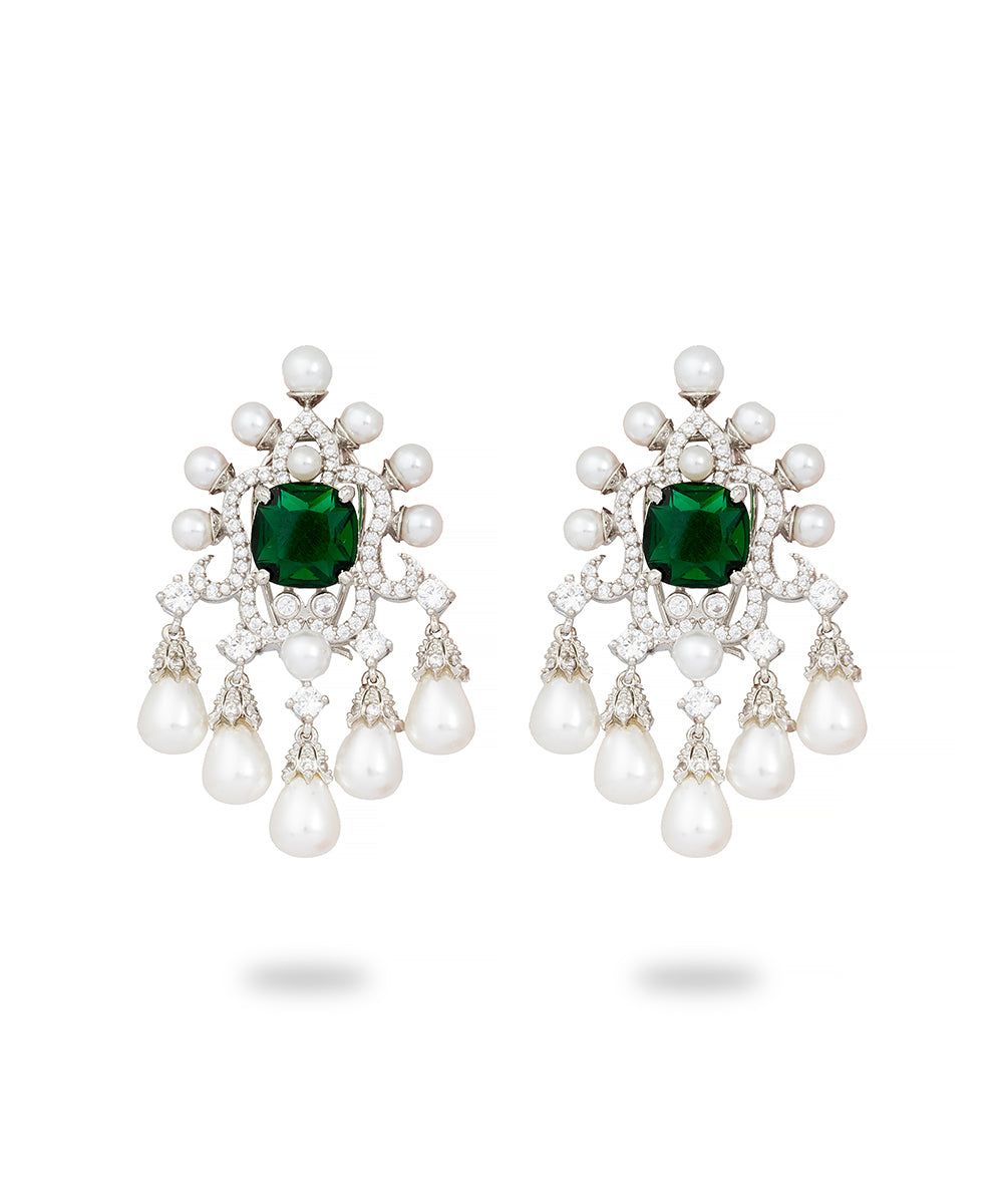 Emerald Pearl Diamond Dangler