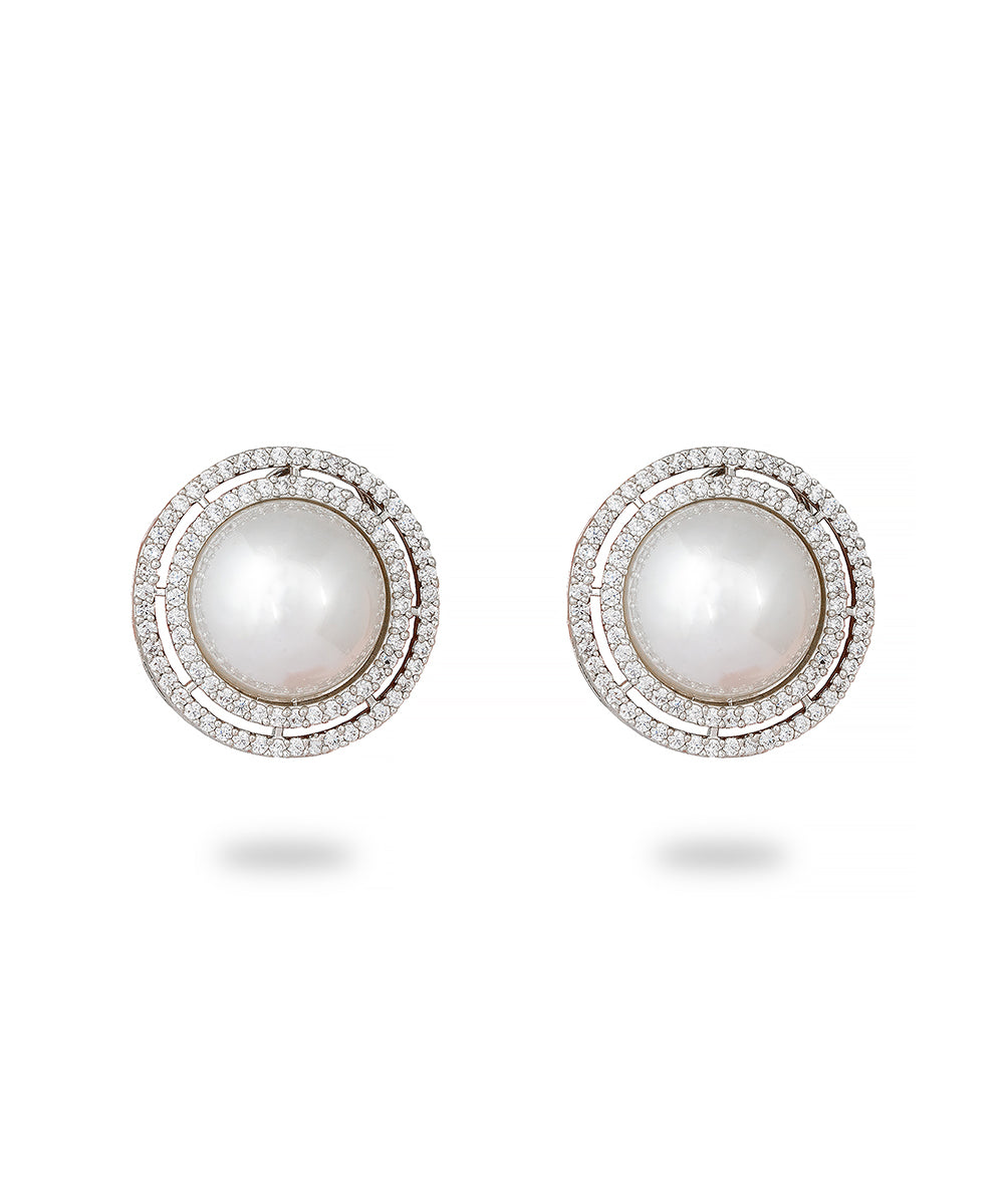 Double Halo Pearl Studs