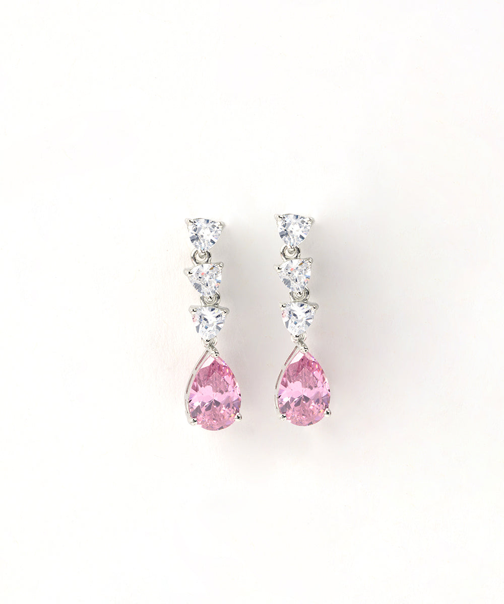 Diamond & Pink Stone Drop Earrings