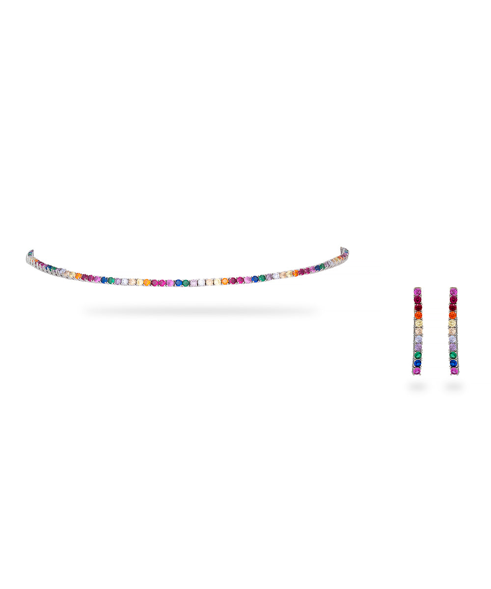 Rainbow Baguette Tennis Necklace