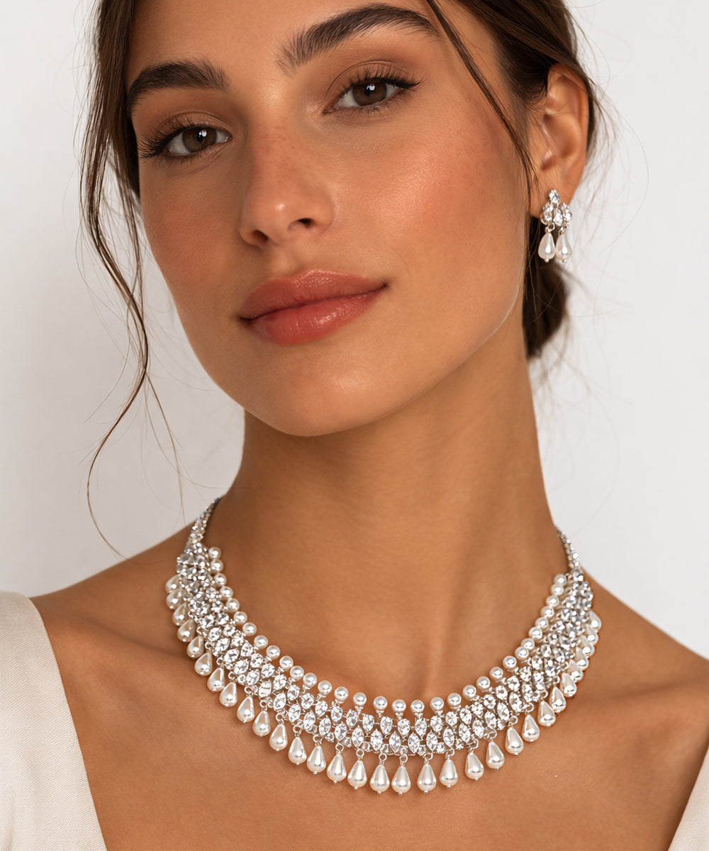 Pearl Drop & Diamond Choker Set