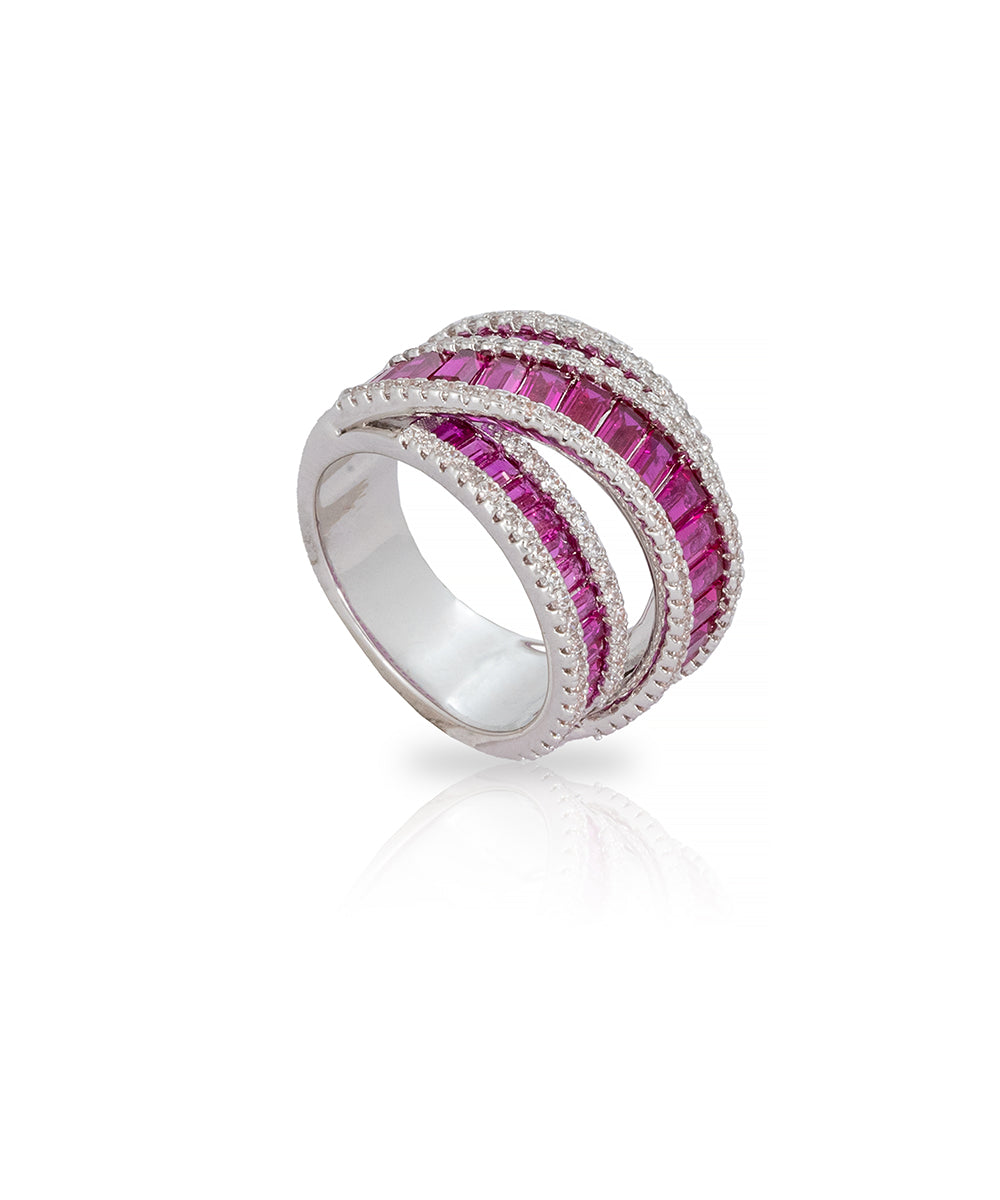 Pink Baguette Crossover Ring