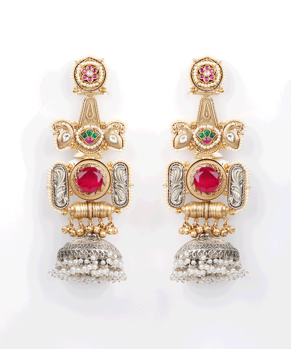 Royal Kashmiri Meenakari Jhumka Earrings with Pearl Dome