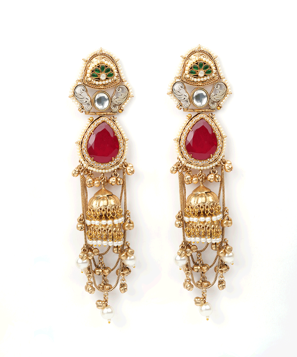 Royal Kundan Tassel Jhumka Earrings with Pearl Drops
