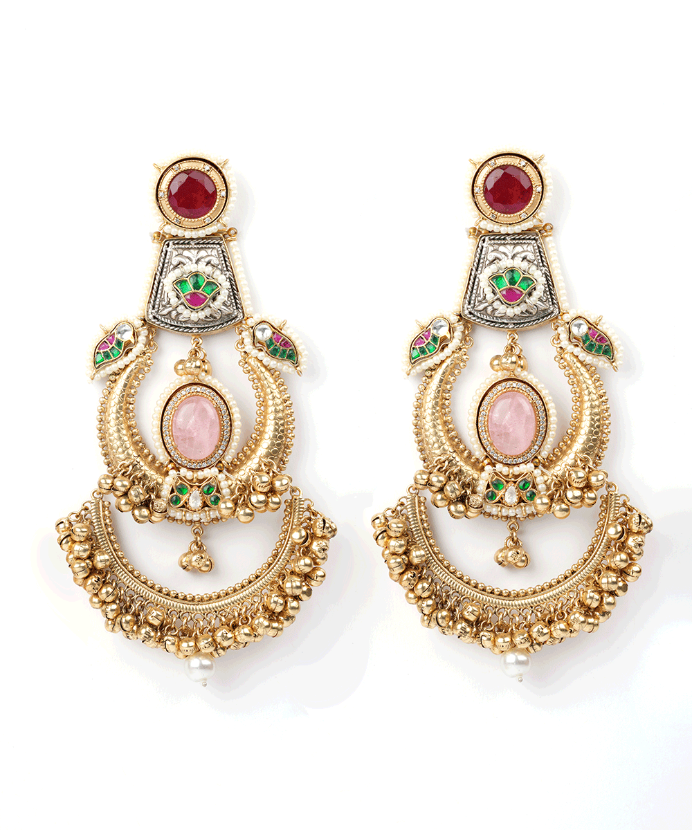 Royal Kundan Chandbali Earrings with Pearl Fringe