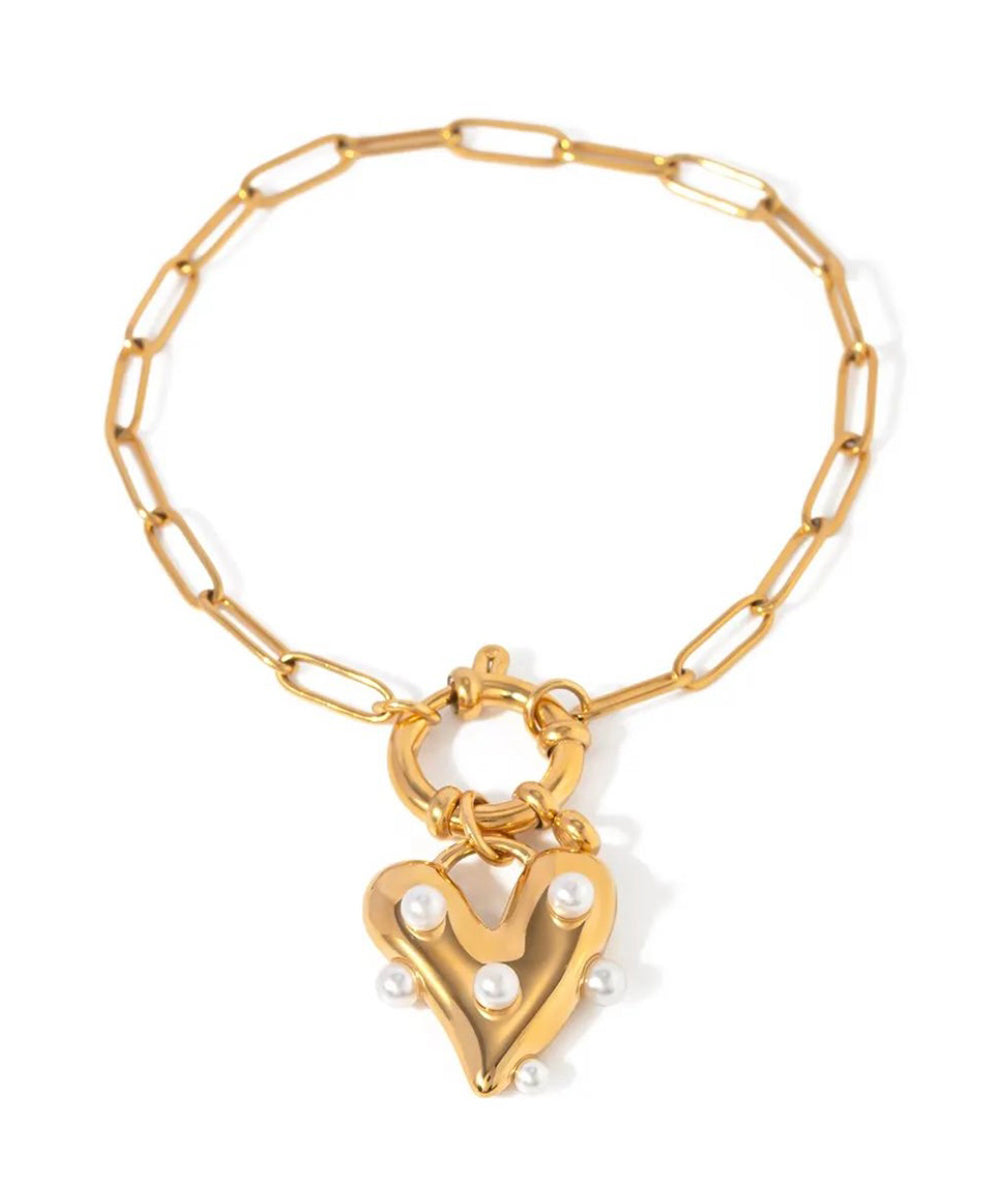 Heart with Pearl Charm bracelet