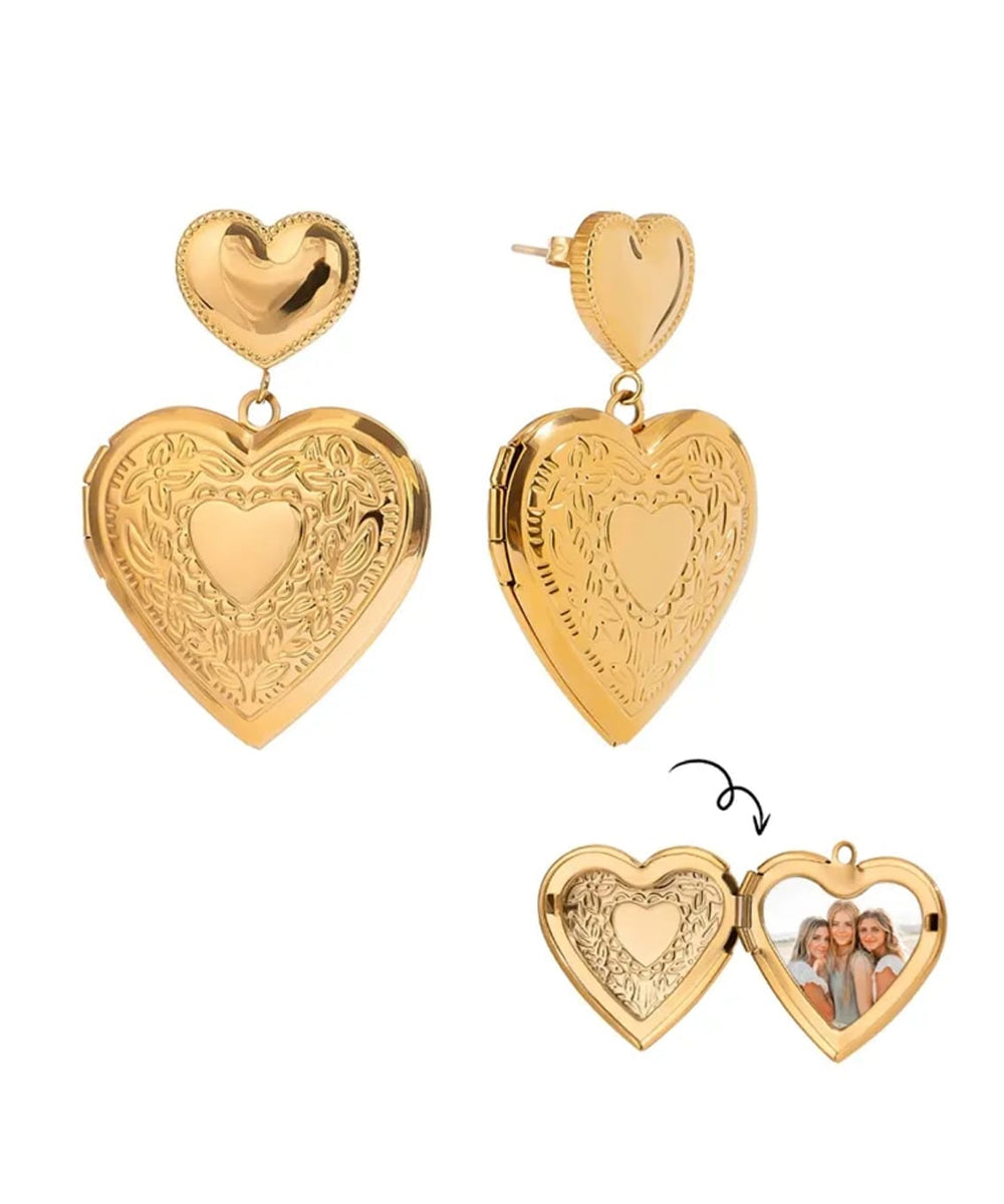 Double Heart Gold Drop Earrings