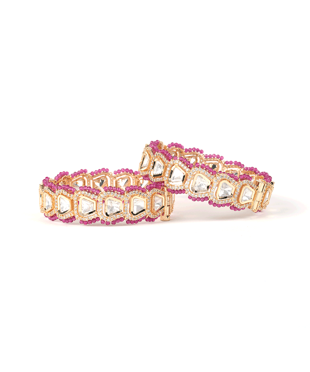 Polki Bangles with Pink Beads Border
