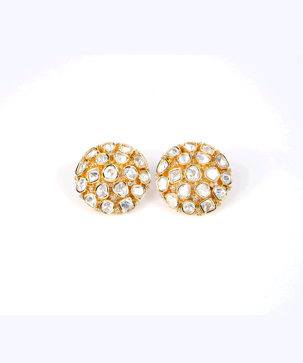 Round Polki Cluster Stud Earrings