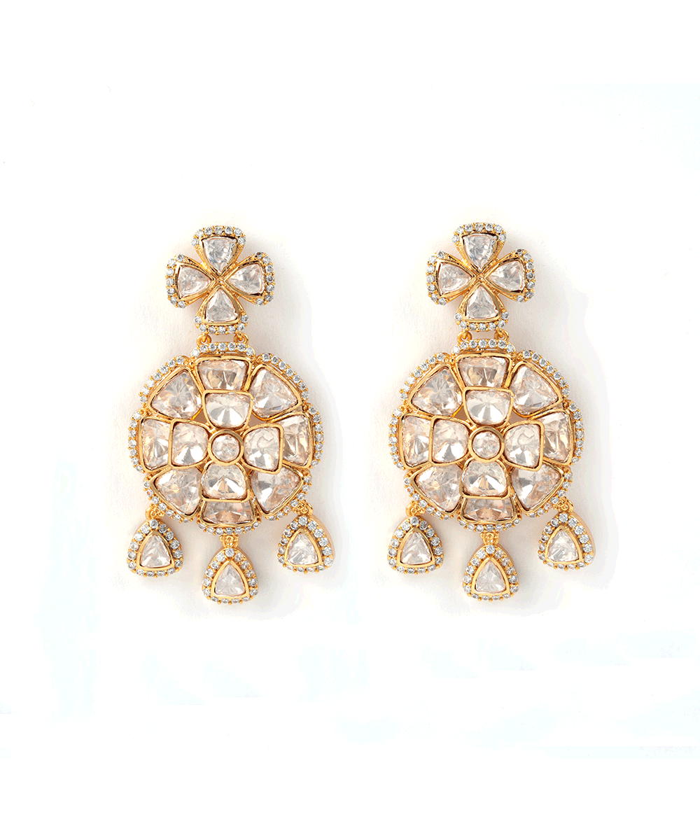 Floral Polki Drop Earrings
