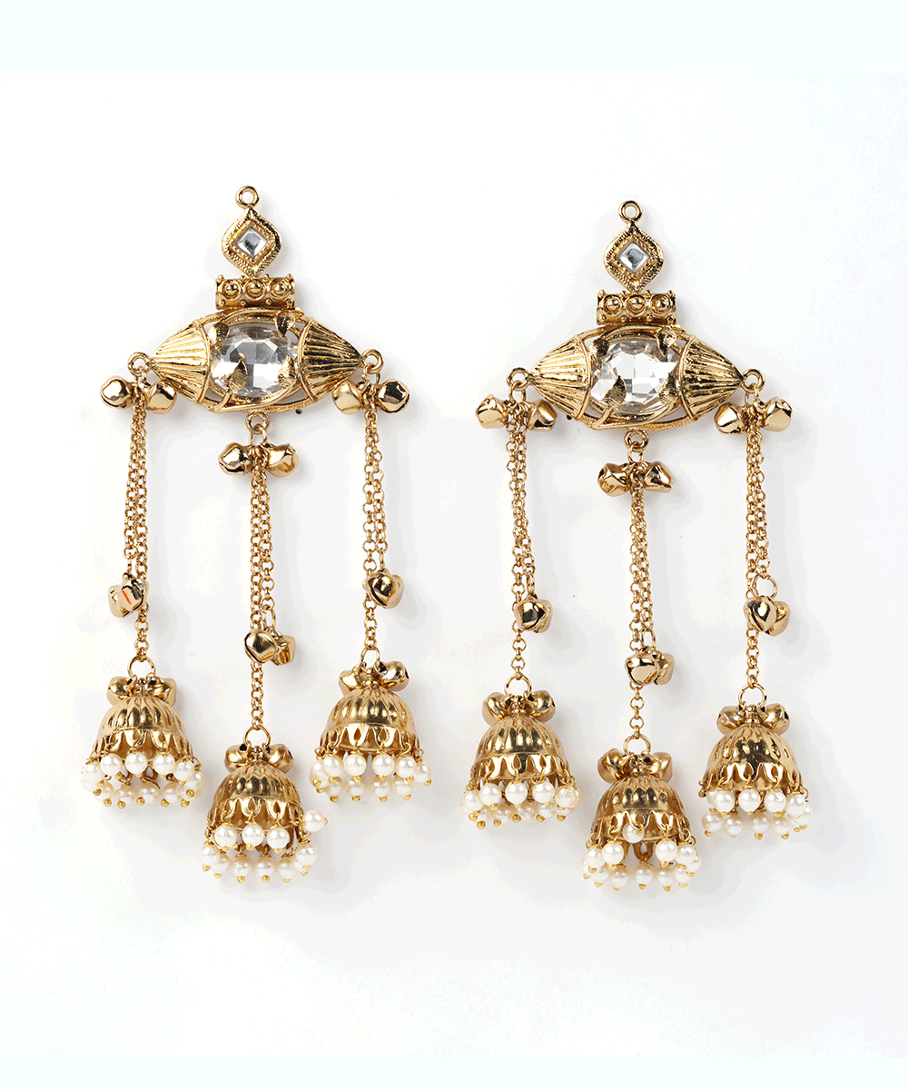 Gold Crystal Pearl Drop Earrings