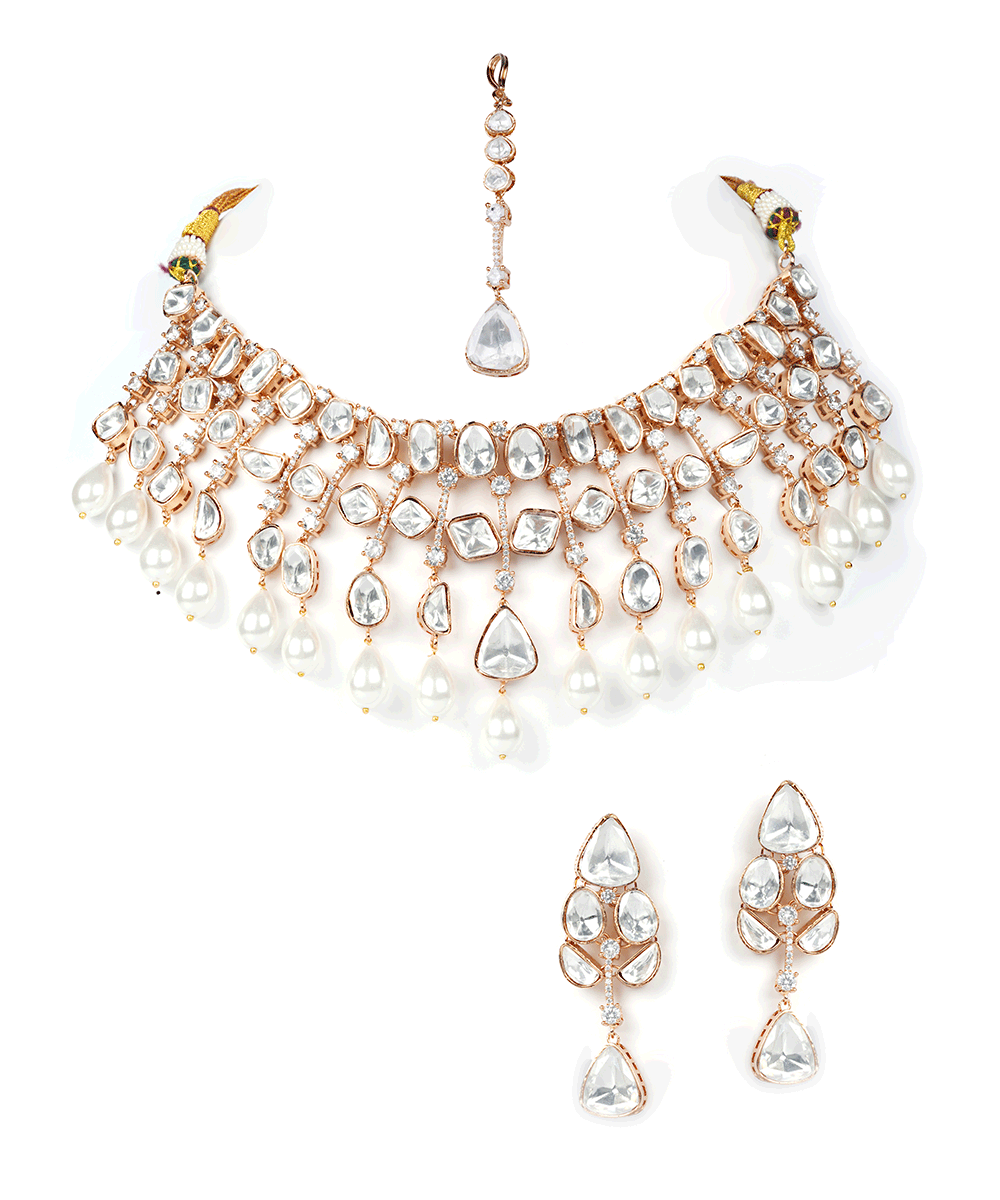 Teardrop Crystal Fringe Necklace Set